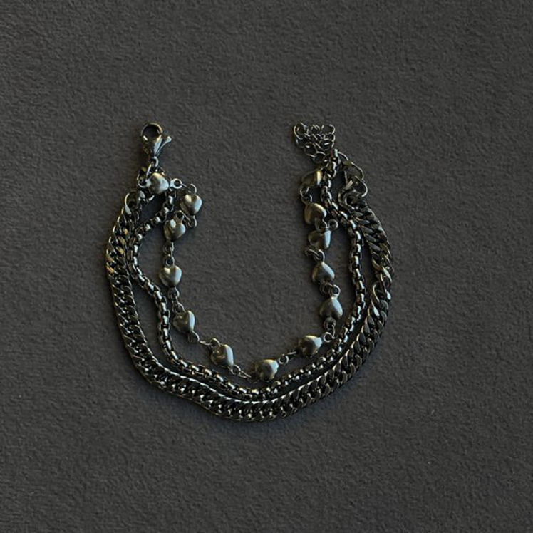 دستبند استیل سه لاین ترکیبی قلب و کارتیر