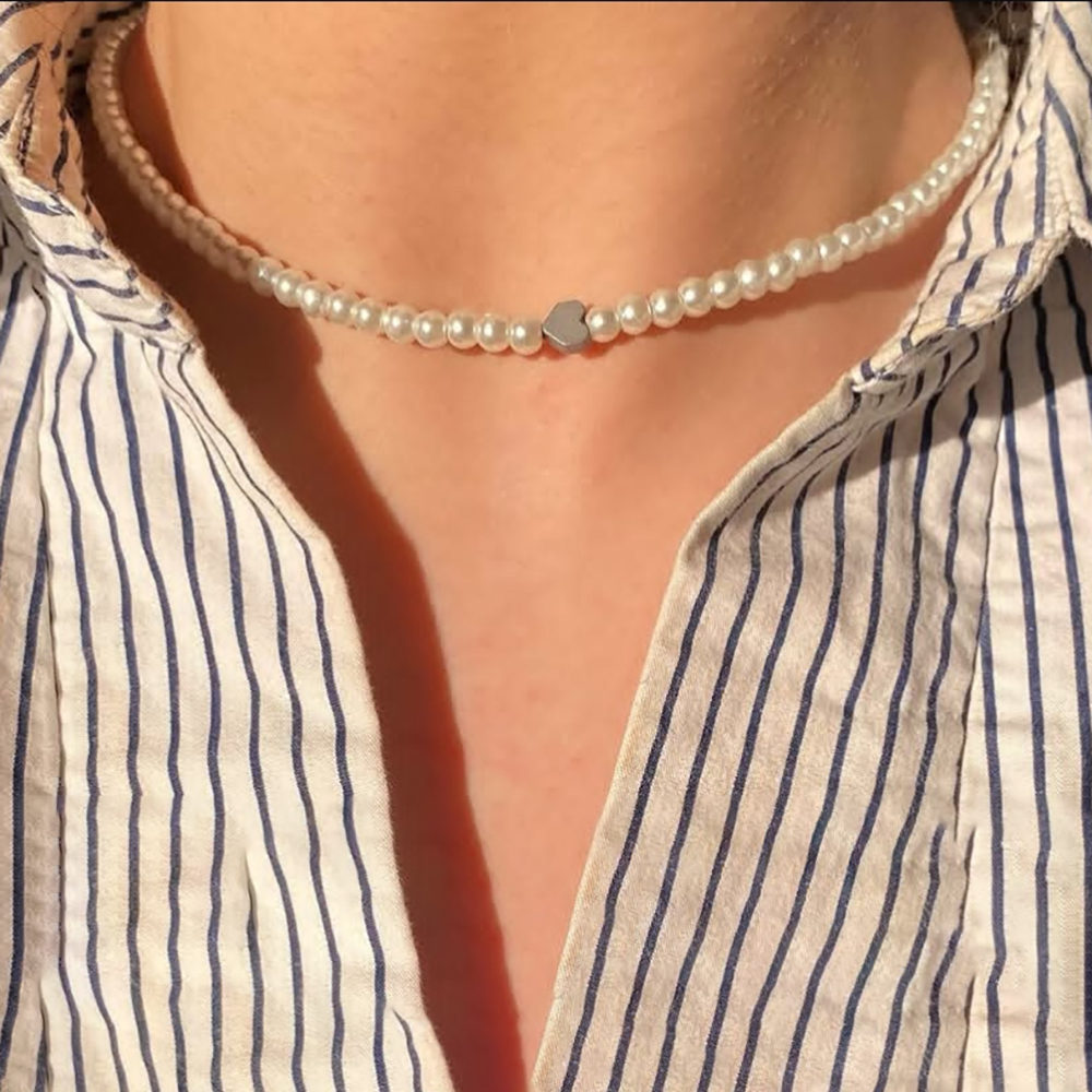 گردنبند چوکری مروارید و قلب