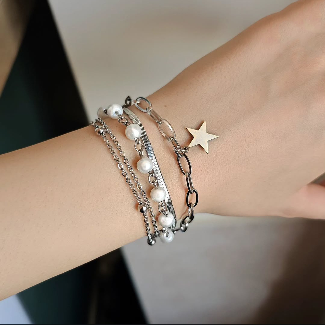 دستبند استیل ترکیبی ستاره