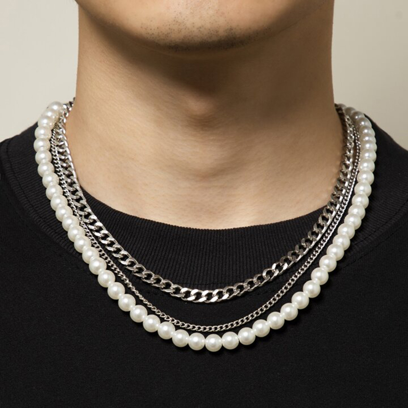  گردنبند 3 لاین مروارید استیل 