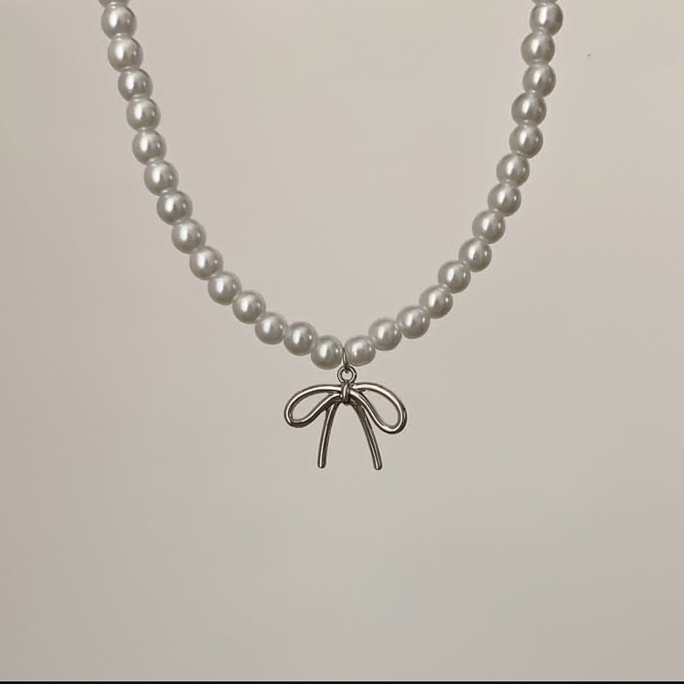 گردنبند مروارید و پاپیون استیل 