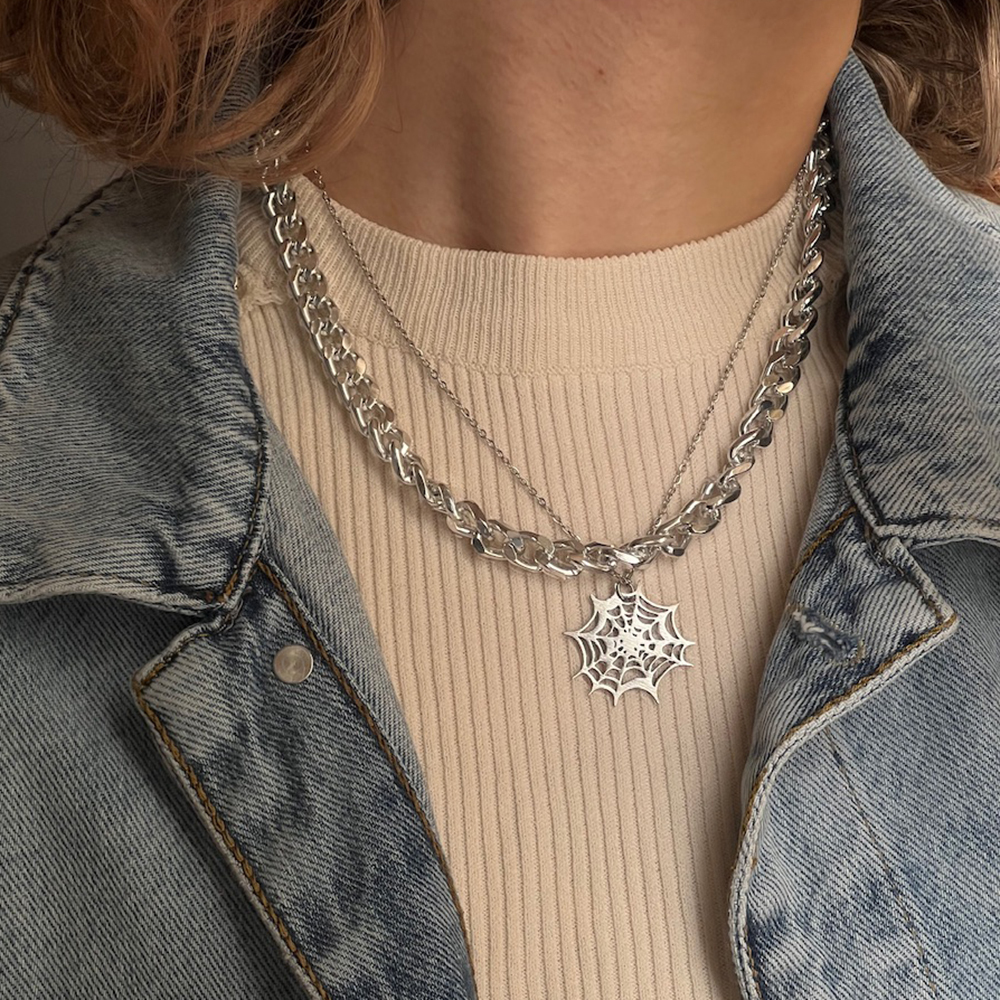  گردنبند استیل 2 لاین تار عنکبوت 