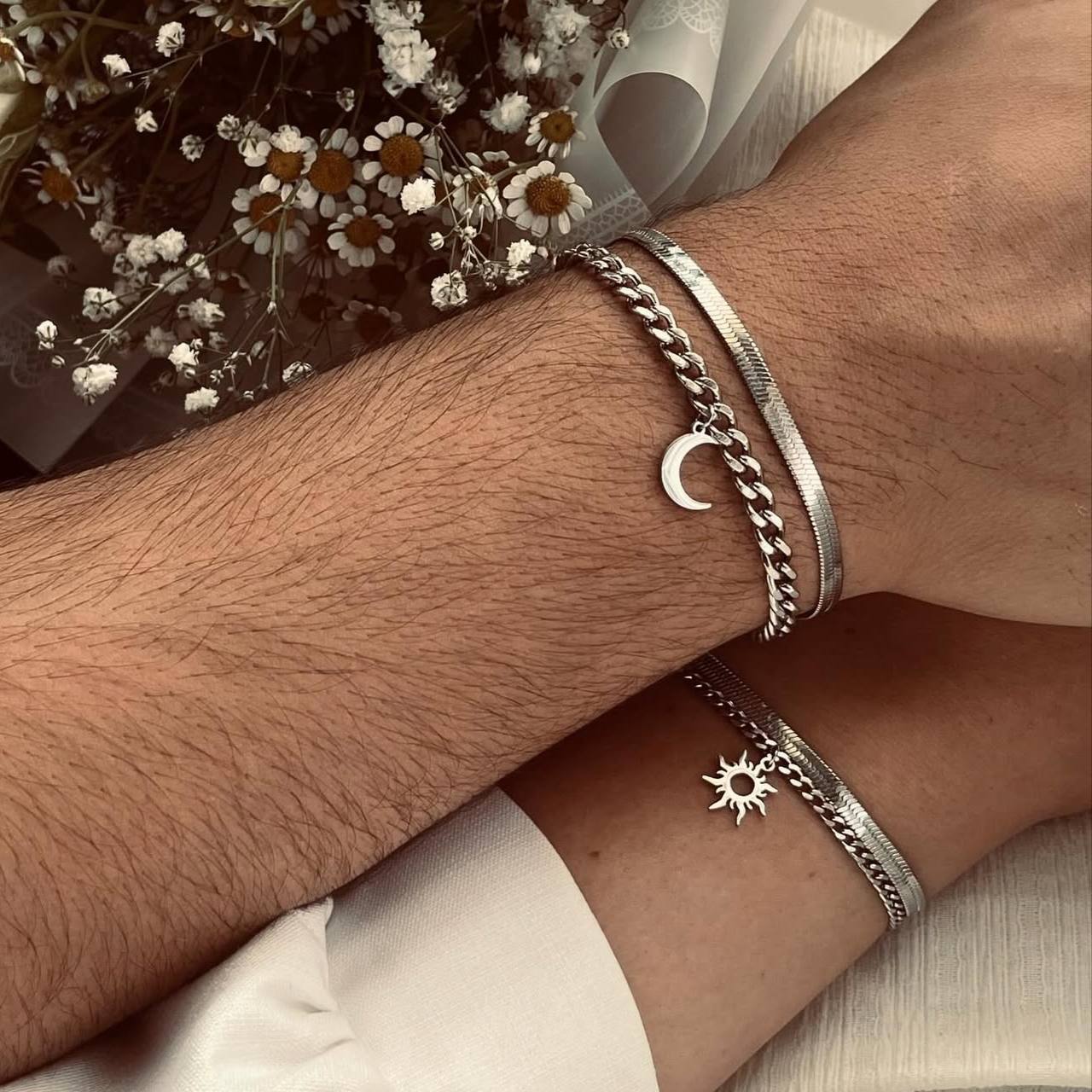  دستبند ست کاپلی استیل ماه و خورشید 