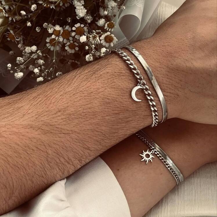 دستبند ست کاپلی استیل ماه و خورشید 