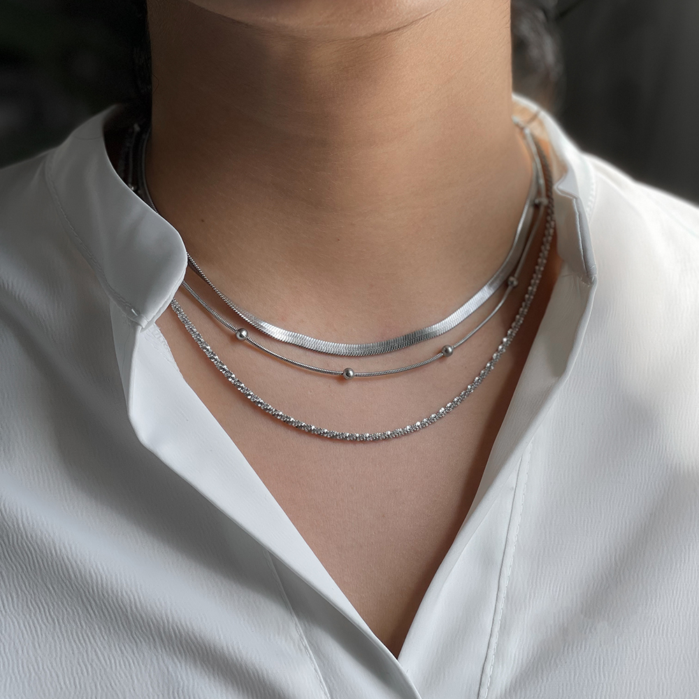  گردنبند 3 لاین ترکیبی استیل 