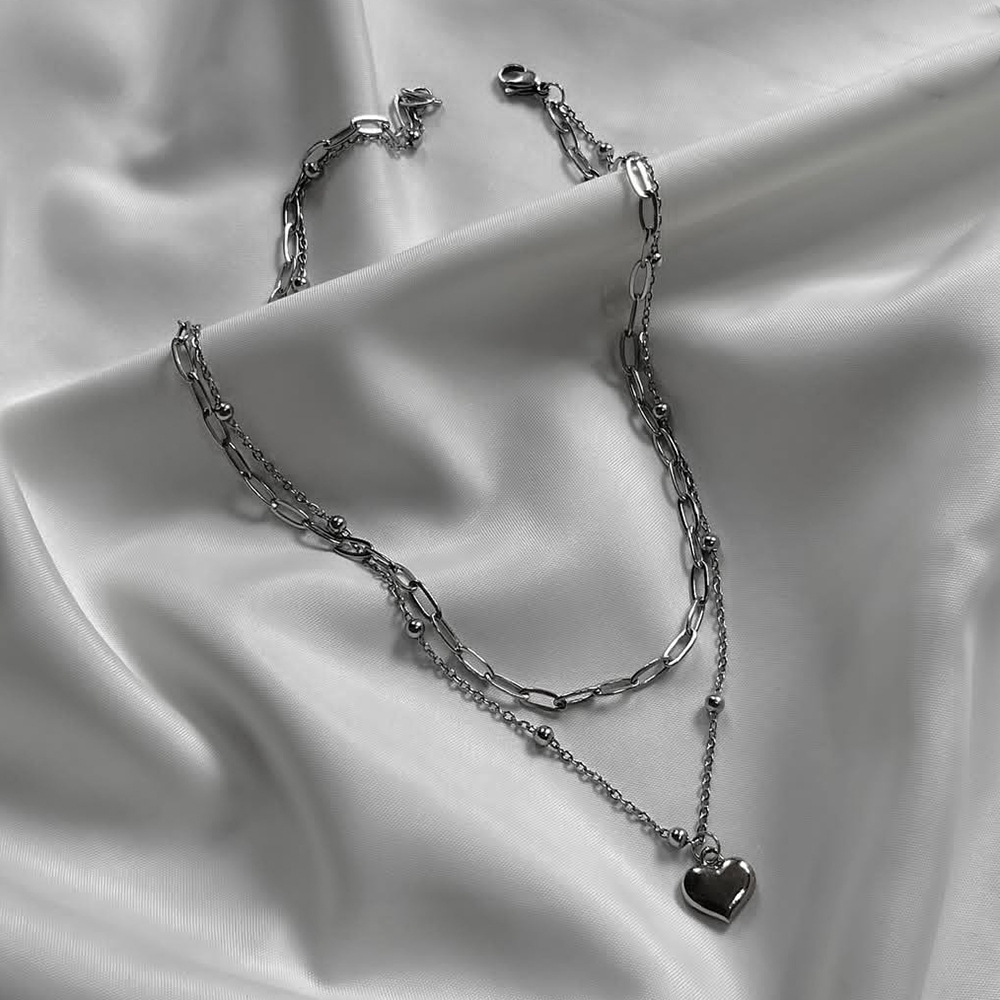  گردنبند دو لاین قلب برجسته 