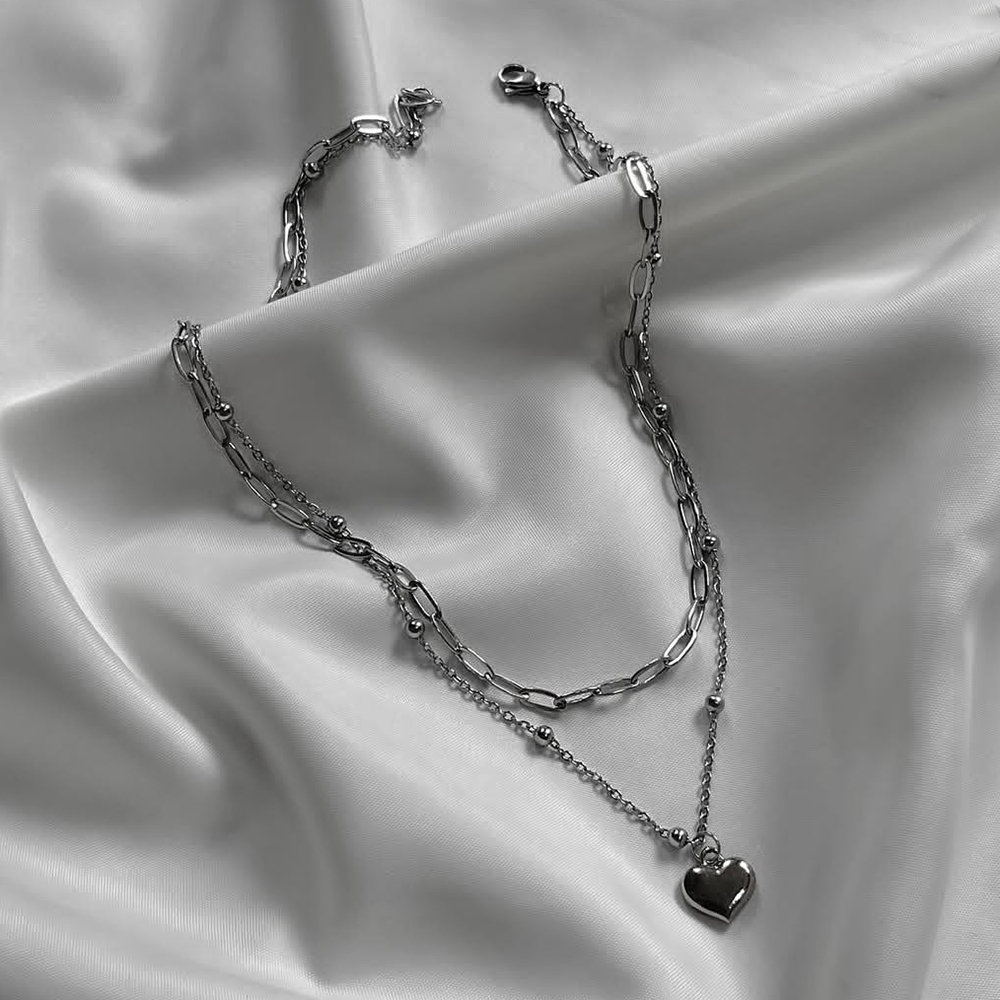  گردنبند دو لاین قلب برجسته 