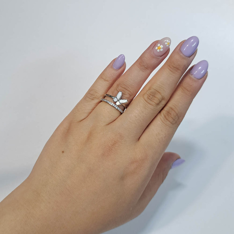 انگشتر جواهری طرح پروانه دو لاین 