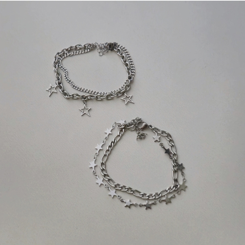  دستبند دو ردیفه 3 ستاره آویز توخالی یا دو ردیفه فیگارو و ستاره 