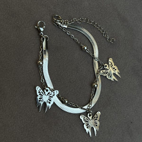 دستبند دو لاین استیل ماری پروانه لونا