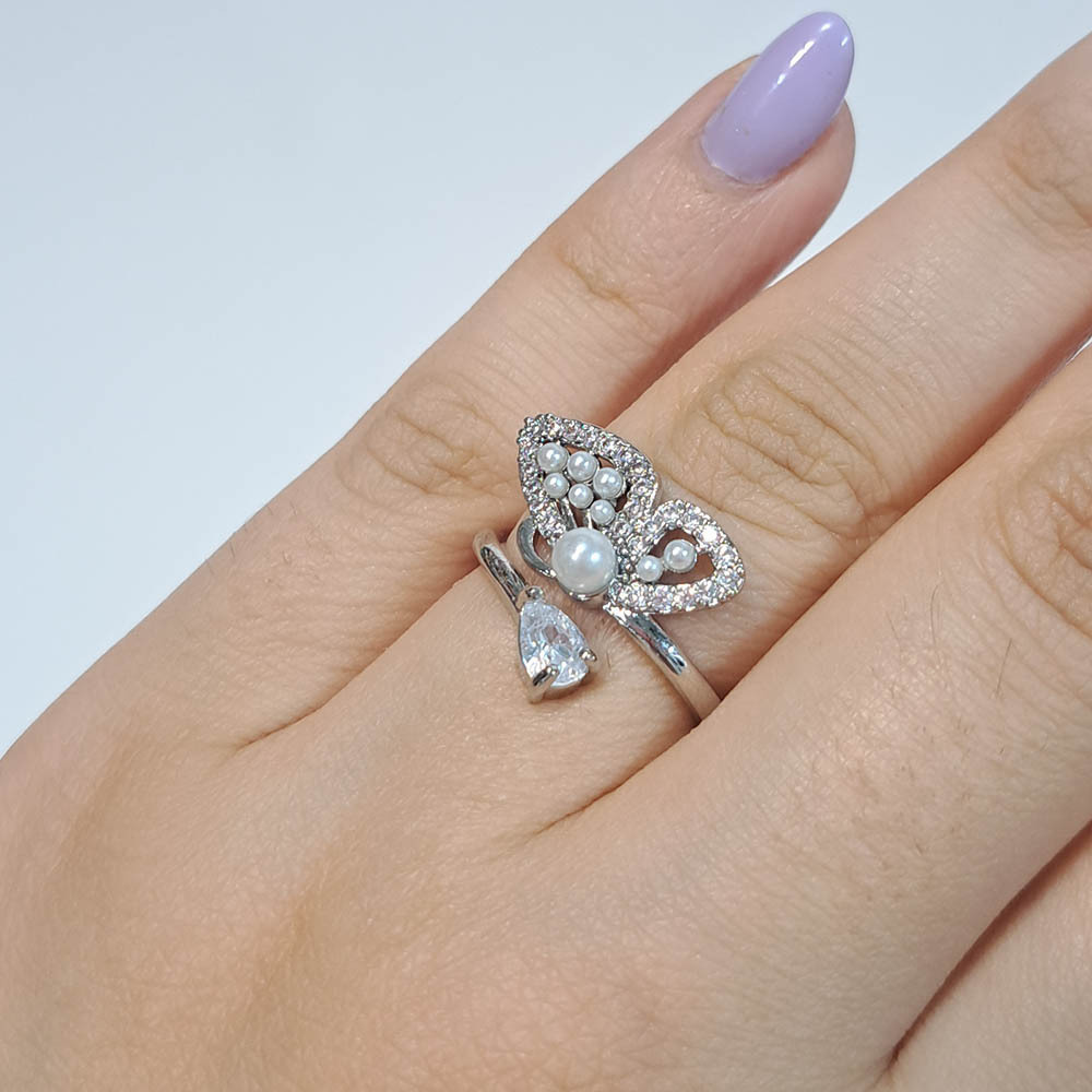  انگشتر جواهری طرح پروانه مرواریدی 