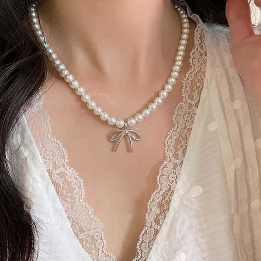  گردنبند مروارید و پاپیون استیل 