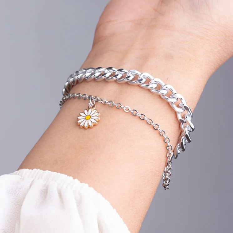  دستبند استیل دو لاین بابونه 