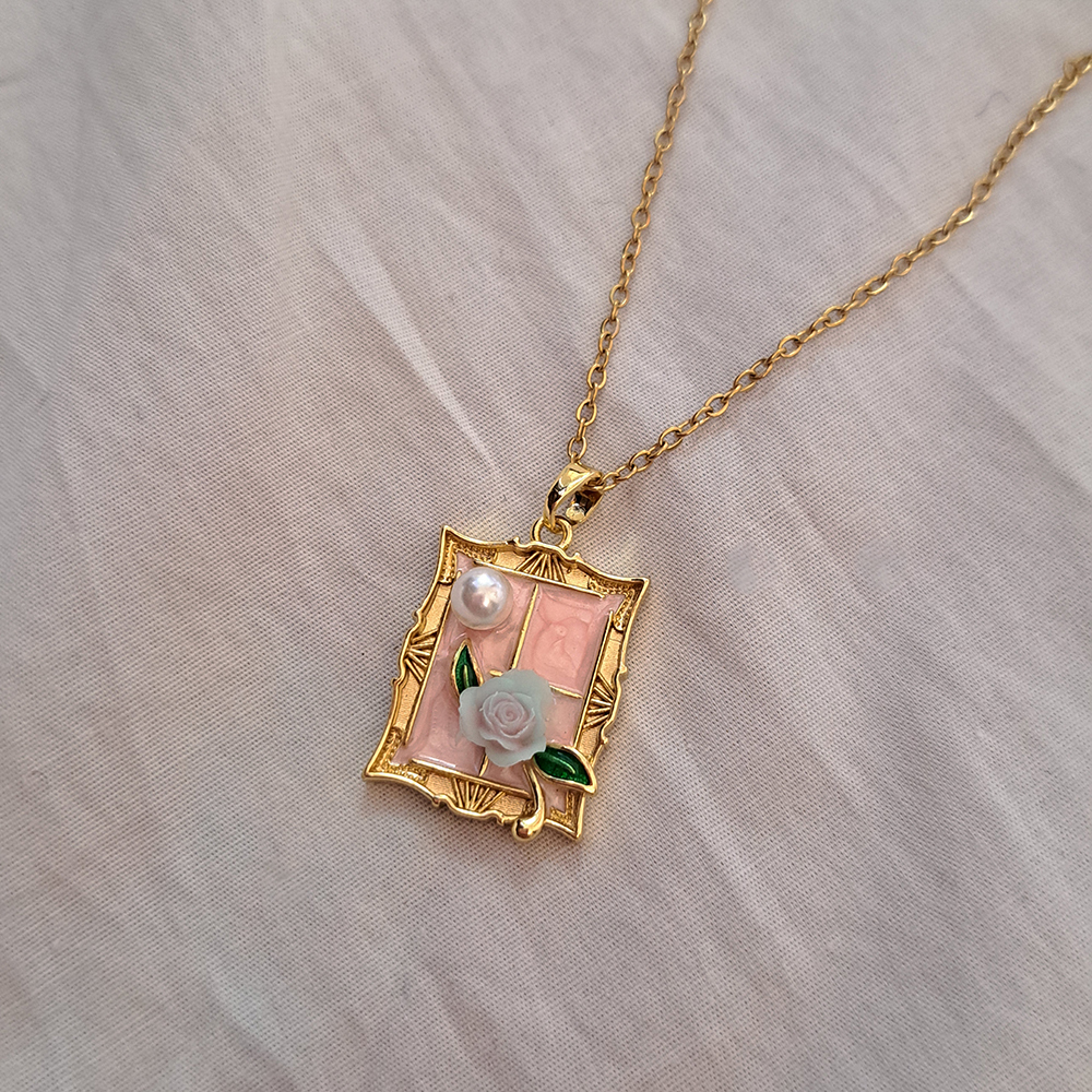  گردنبند میناکاری گل رز دخترانه 