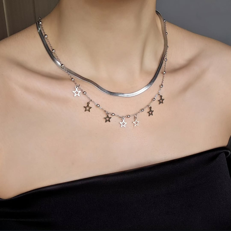 گردنبند استیل دو لاین ستاره