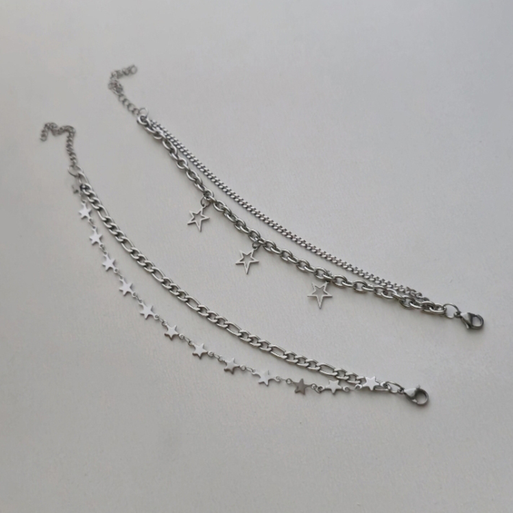 دستبند دو ردیفه 3 ستاره آویز توخالی یا دو ردیفه فیگارو و ستاره