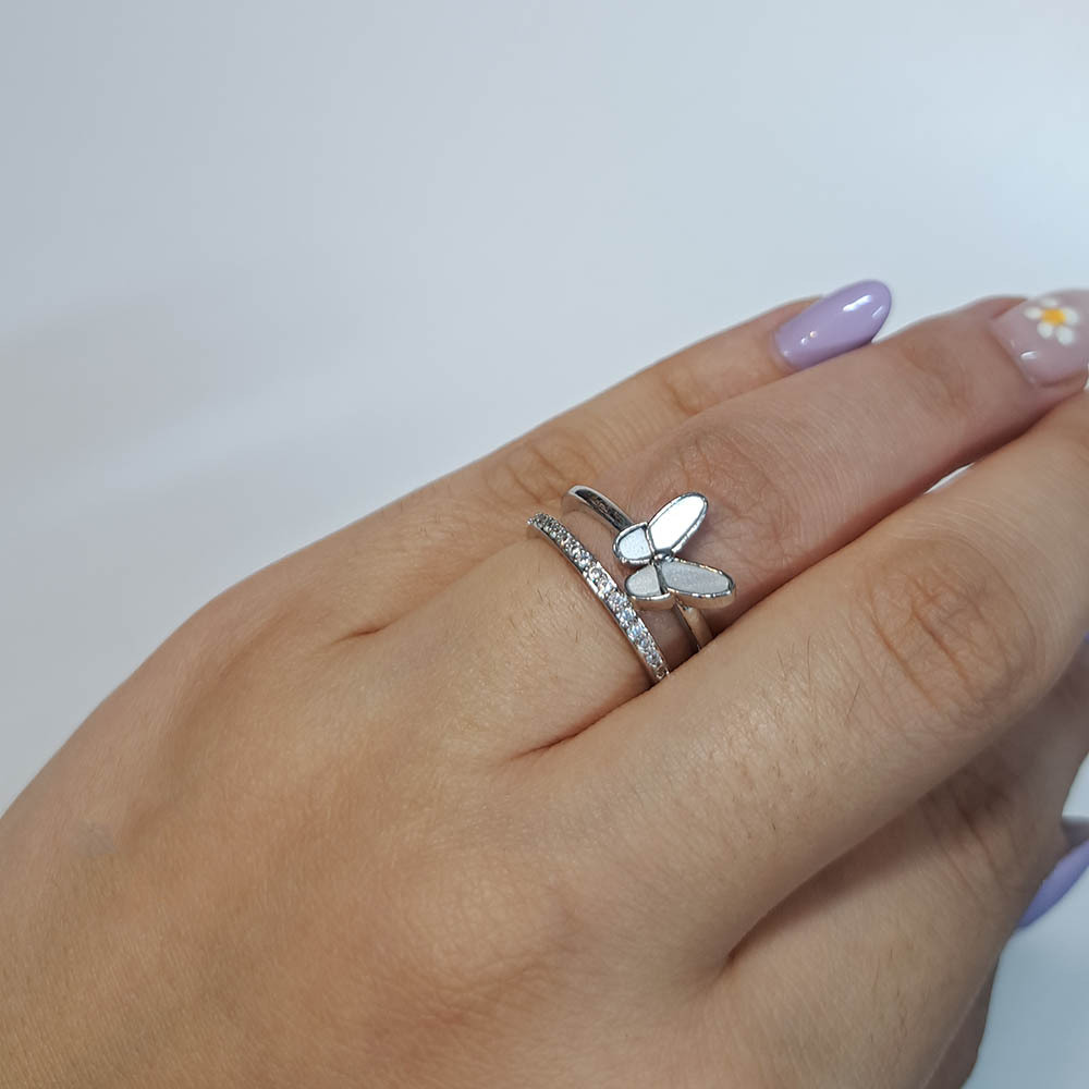  انگشتر جواهری طرح پروانه دو لاین 