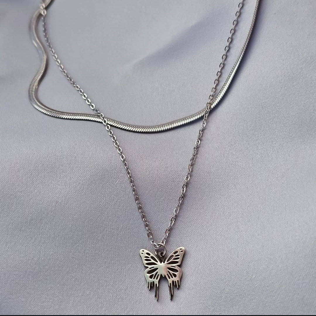 گردنبند پروانه لونا استیل دو لاین