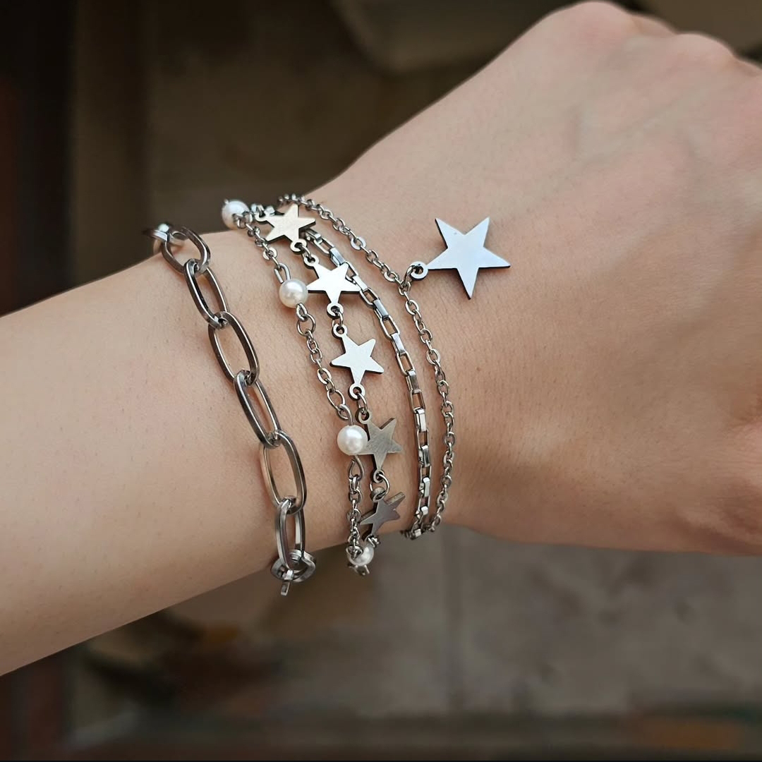 دستبند استیل ترکیبی ستاره