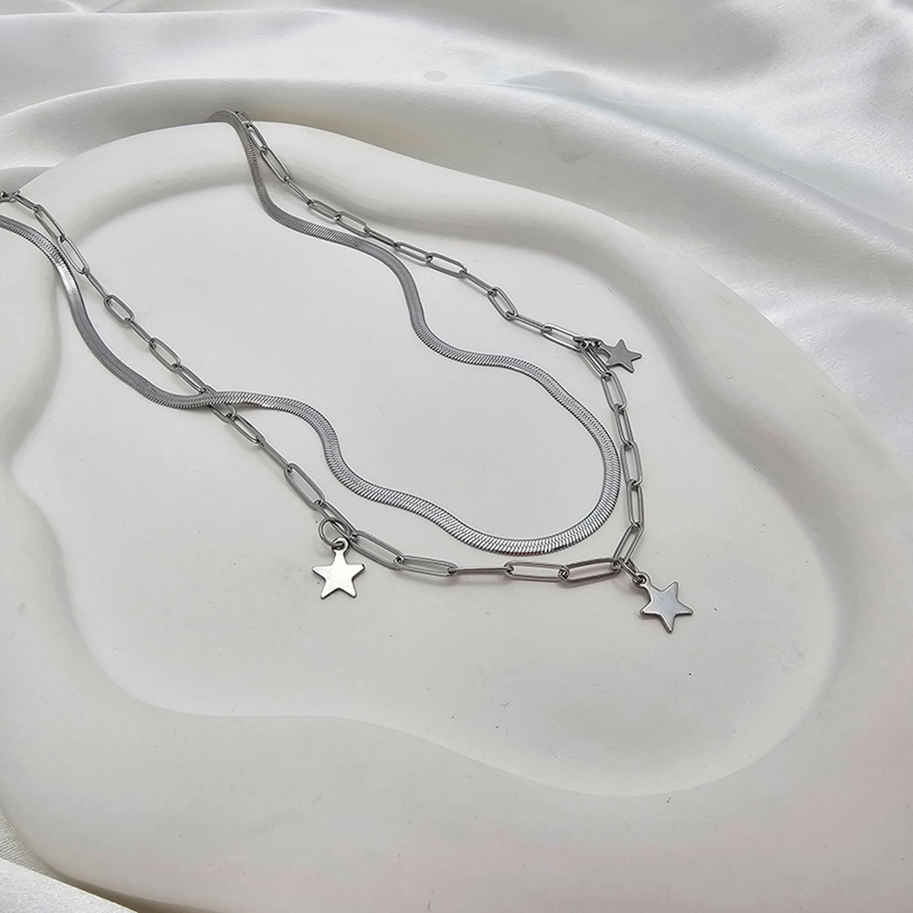  گردنبند دو ردیف سه ستاره توپر استیل 