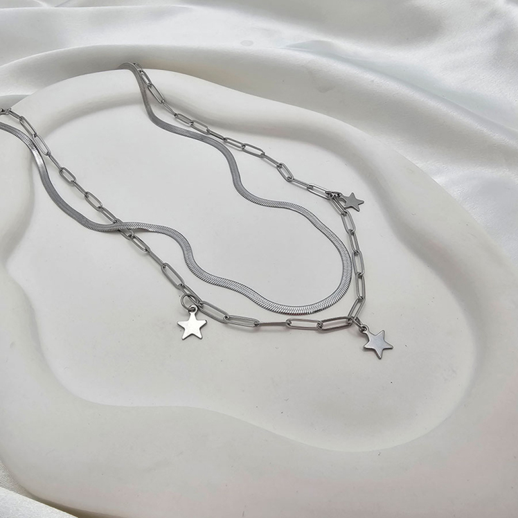 گردنبند دو ردیف سه ستاره توپر استیل