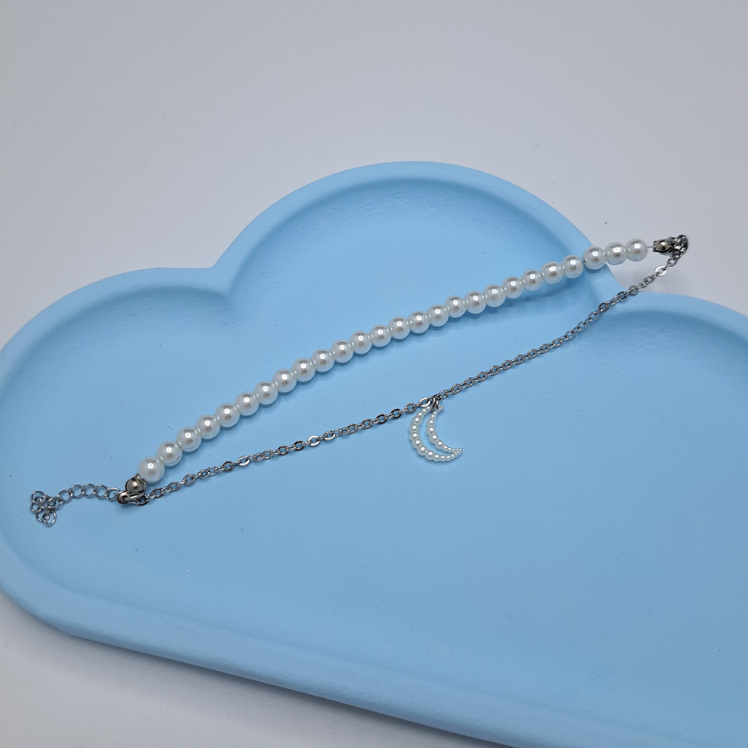 دستبند دو لاین مرواریدی طرح ماه