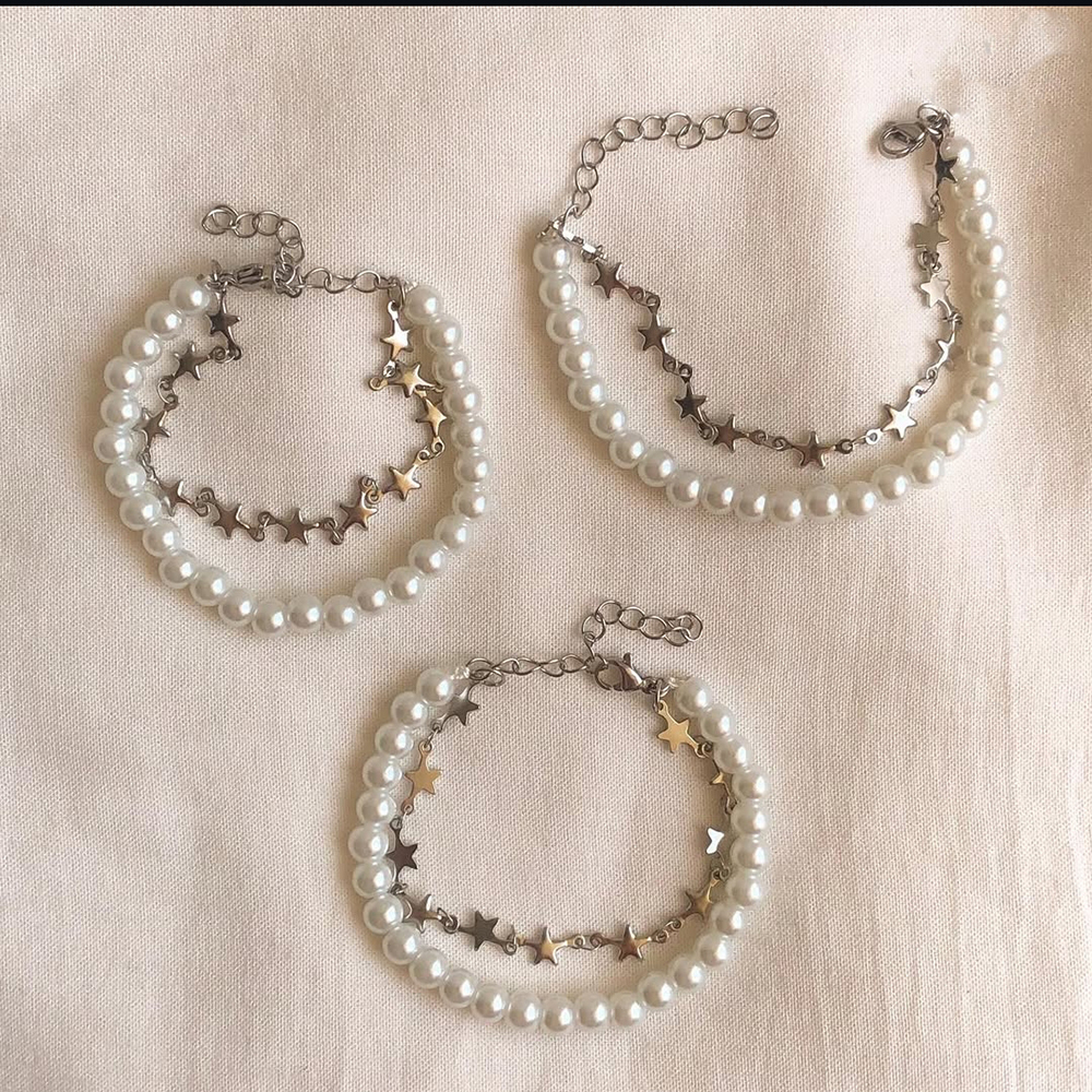  دستبند دو لاین مروارید فول ستاره 