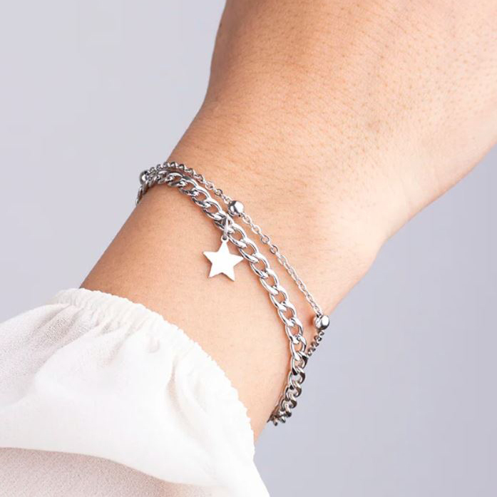  دستبند استیل دو لاین ستاره توپی 