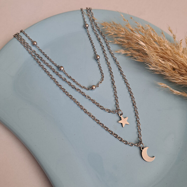 گردنبند سه لاین ماه و ستاره