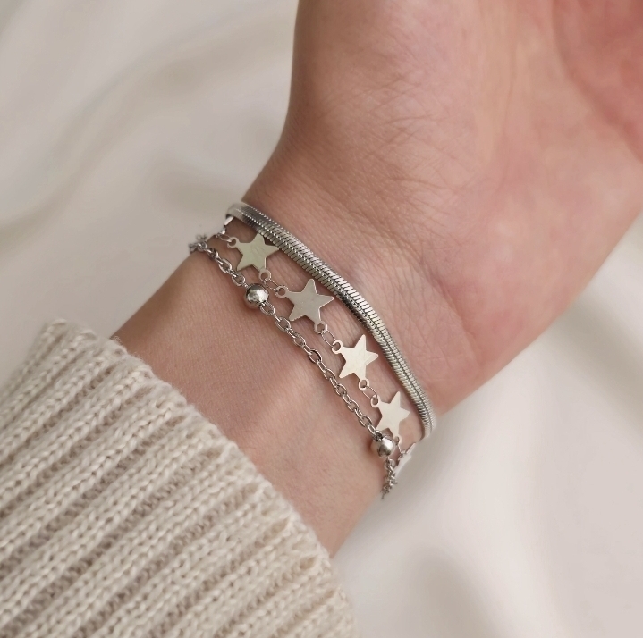  دستبند سه ردیفه ستاره تخت توپی ماری 